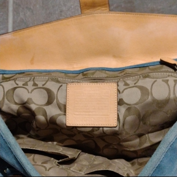 Coach vintage suede blue leather bag satchel tote - Picture 7 of 9